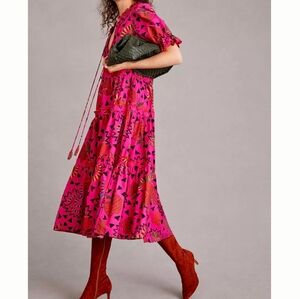 FARM Rio The Pink Snake Fruit Organic Cotton Midi Dress Size Small